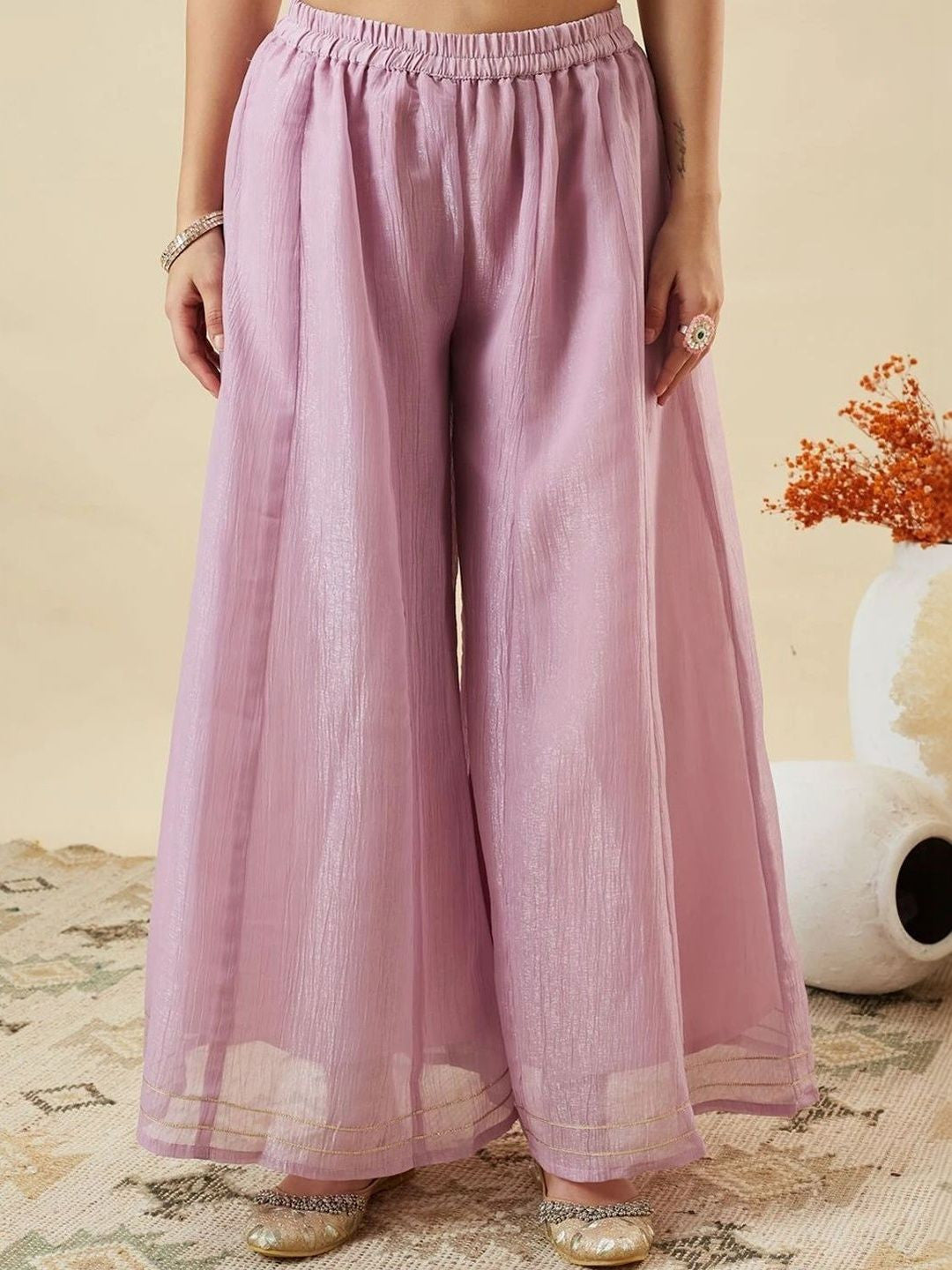 Women Ethnic Motifs Embroidered Empire Thread Work Silk Chiffon Kurta with Sharara & With Dupatta