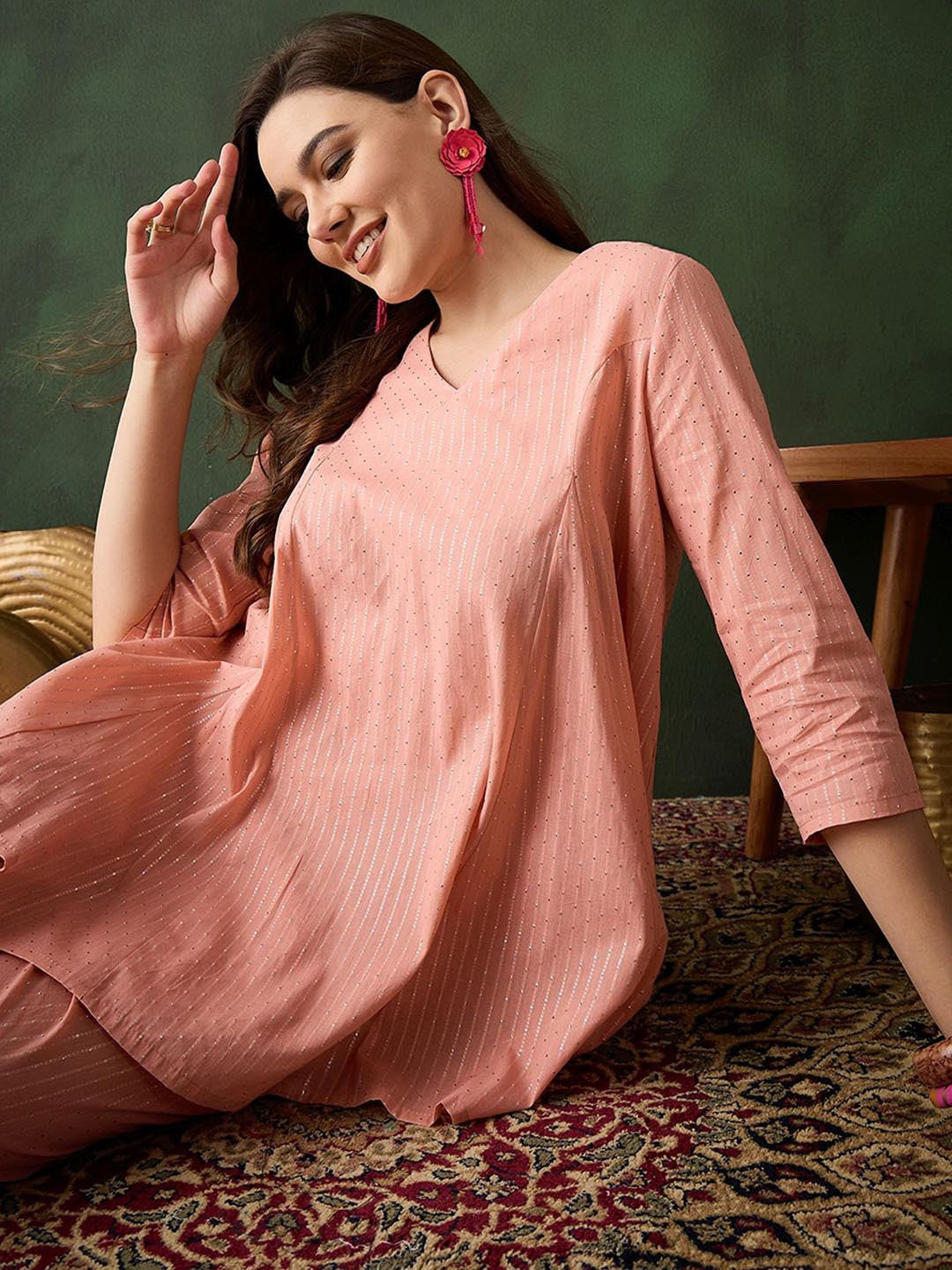 Striped Pure Cotton Kurta With Salwar
