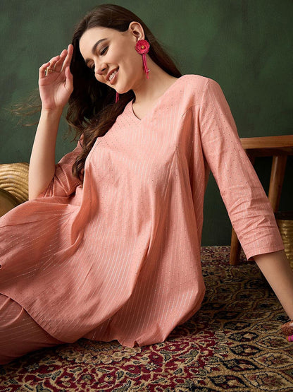 Striped Pure Cotton Kurta With Salwar