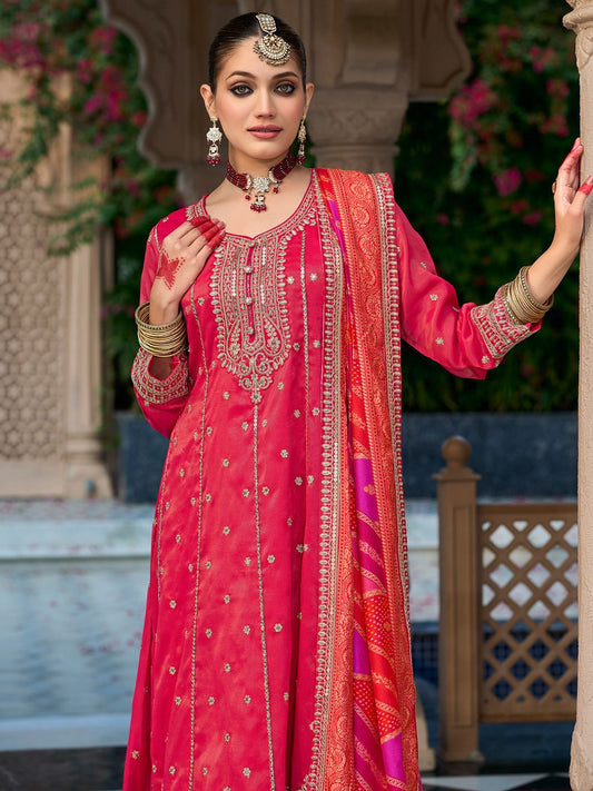 Ethnic Motifs Embroidered Sequinned Anarkali Kurta with Trouser & Dupatta