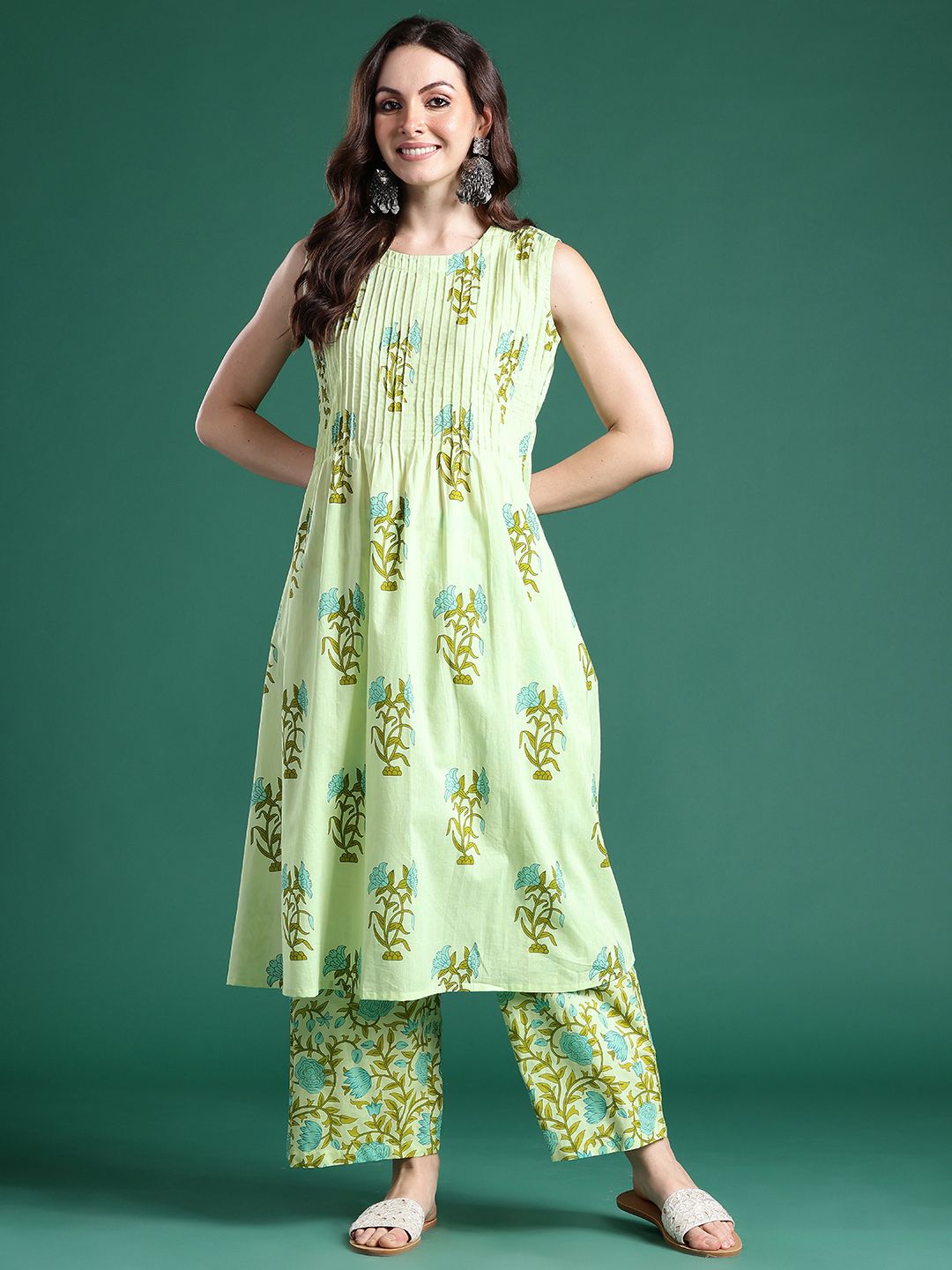 Dhiyona IE Floral Printed Regular Pure Cotton Kurta with Palazzos
