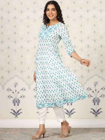 Dhiyona OD  Floral Printed Gotta Patti Pure Cotton A-Line Kurta