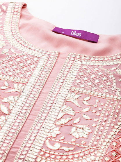 Dhiyona LL Floral Embroidered Zari Kurta with Palazzos & Dupatta