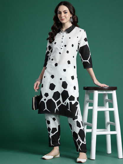 Geometric Printed Regular Pure Cotton Kurta with Palazzos