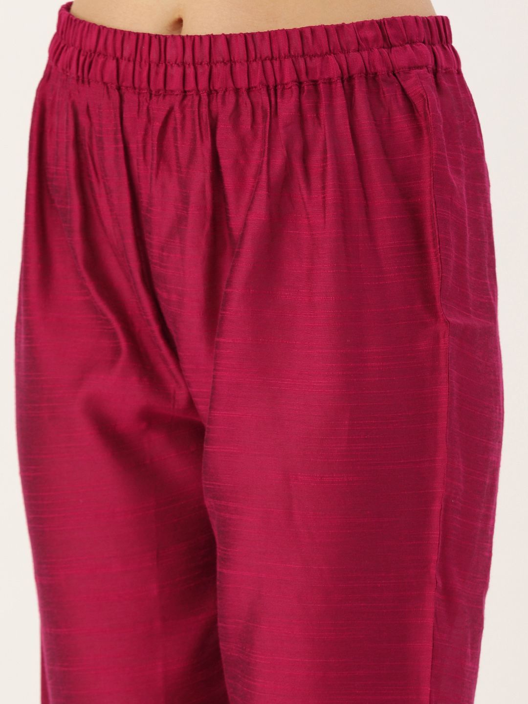 Dhiyona VA Women's Magenta Pink Yoke Woven Design Kurta with Trousers