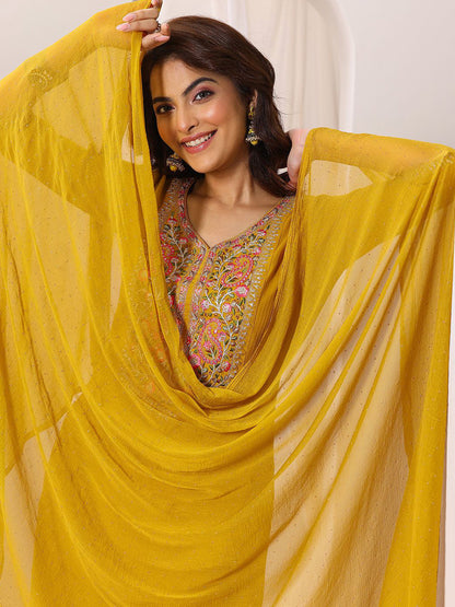 Women Floral Yoke Design Regular Sequinned Kurta with Trousers & With Dupatta