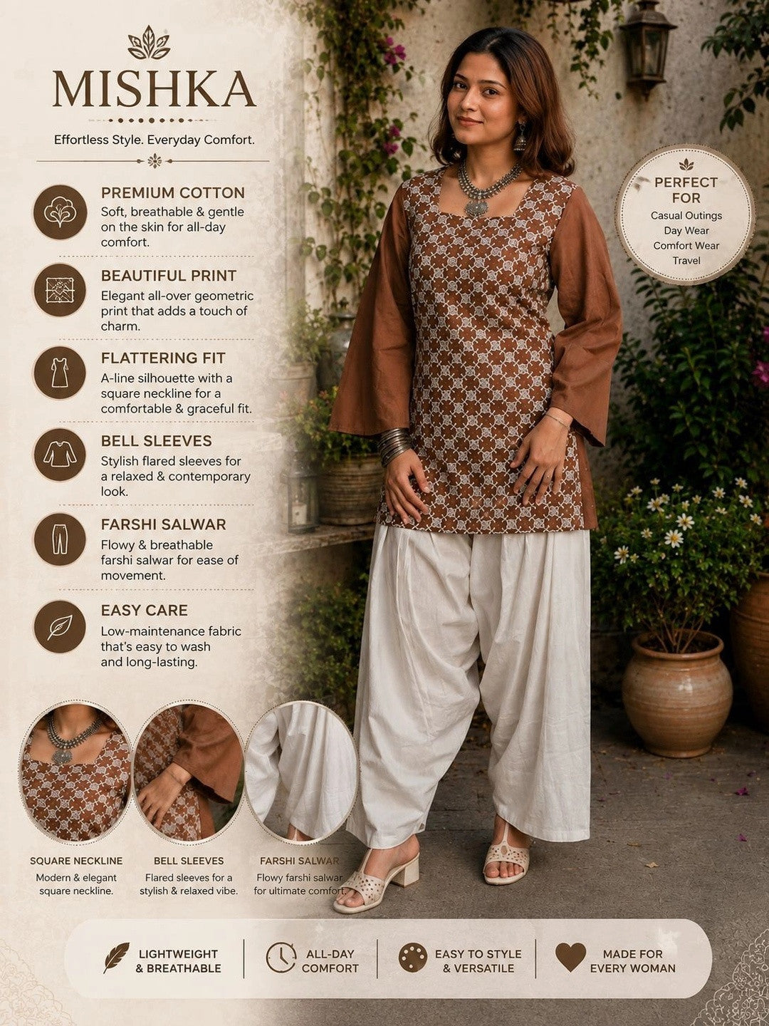Women Printed Regular Pure Cotton Kurti with Salwar