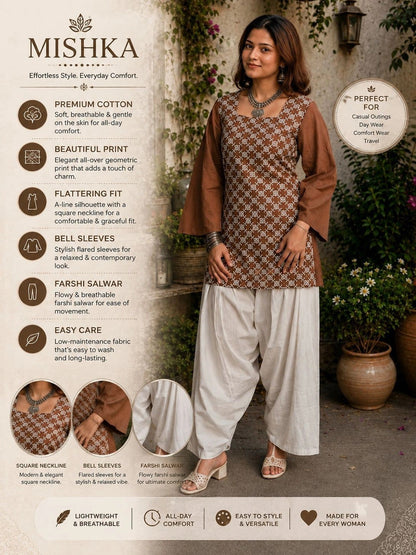 Women Printed Regular Pure Cotton Kurti with Salwar