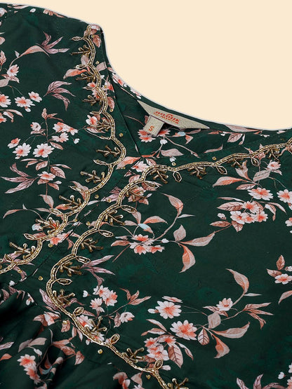 Dhiyona AN Floral Printed Anarkali Kurta with Sharara & With Dupatta