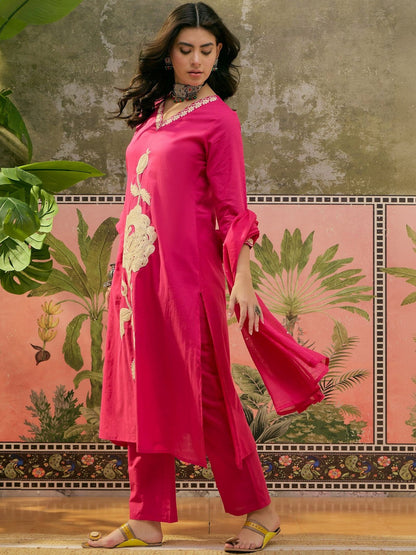 Printed V-Neck Kurta Trousers & Dupatta