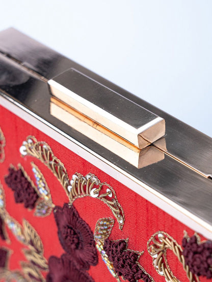 Dhiyona NR Red & Purple Embroidered Box Clutch