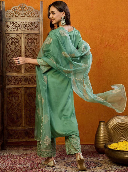 Dhiyona KL Ethnic Motifs Embroidered Regular Thread Work Kurta with Palazzos & Dupatta