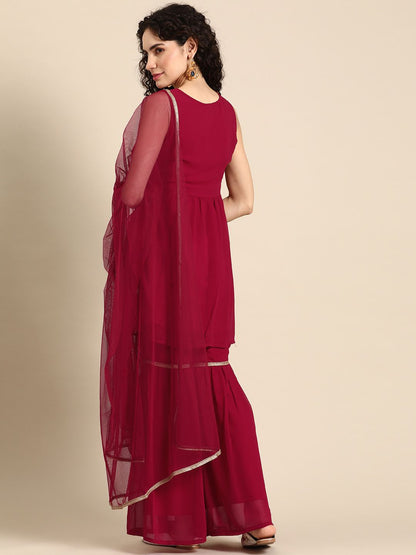 Dhiyona AN Women Ethnic Motifs Yoke Design Pleated Kurta with Sharara & With Dupatta