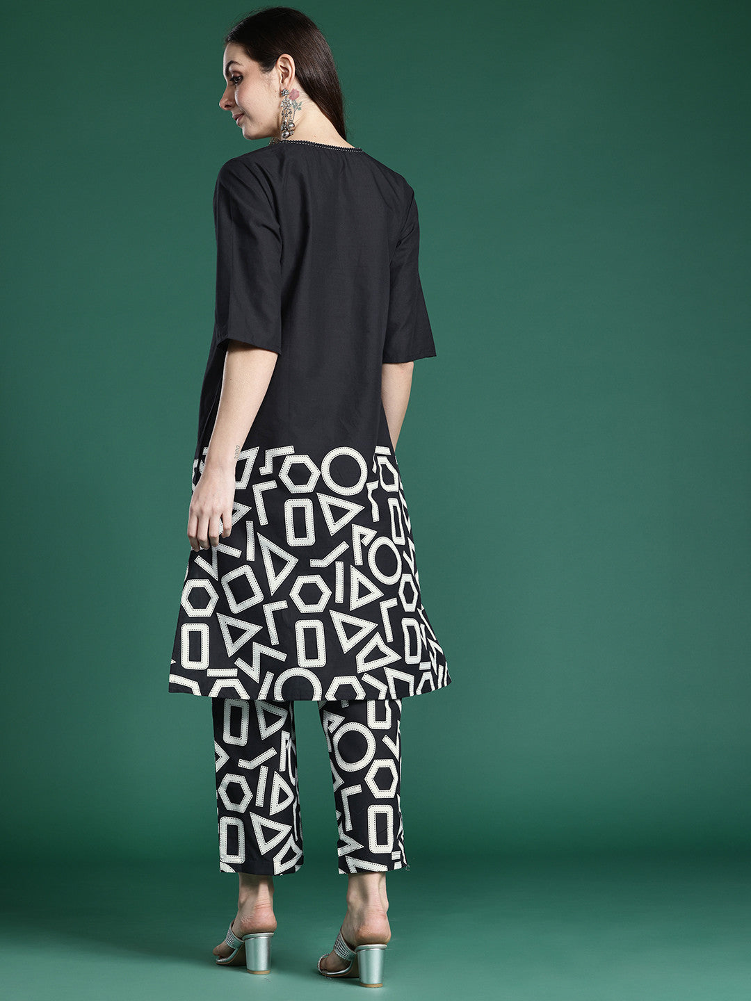 Geometric Printed Pure Cotton Kurta with Palazzos
