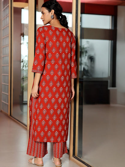 Women Ethnic Motifs Printed Regular Beads and Stones Kurta with Trousers