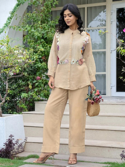 Opela Tan embroidery Co-ord Set