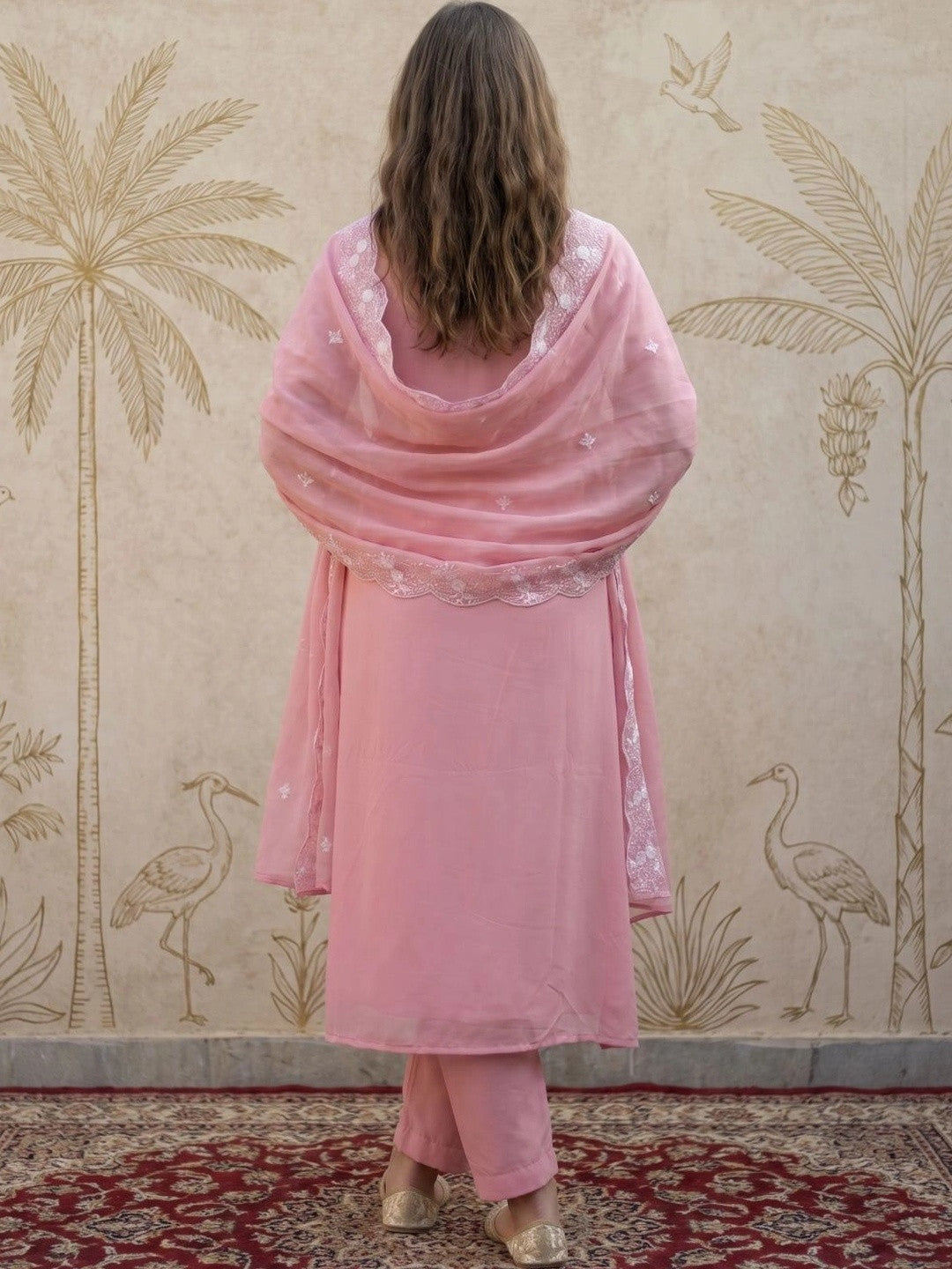 Women Ethnic Motifs Embroidered Empire Chikankari Kurta with Trousers & With Dupatta