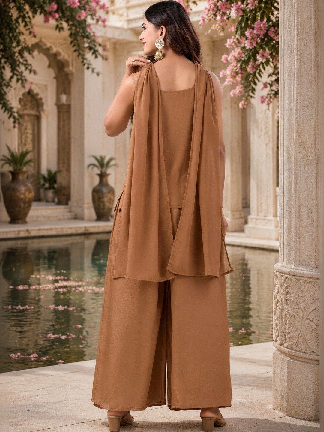 Women Ethnic Motifs Embroidered Angrakha Kurti with Palazzos & With Dupatta