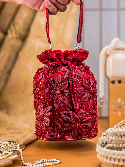 Dhiyona NR Floral Detailing Embellished Potli Clutch