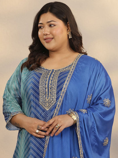 Dhiyona Women's Plus Size Geometric Printed Straight Kurta With Sharara & Dupatta