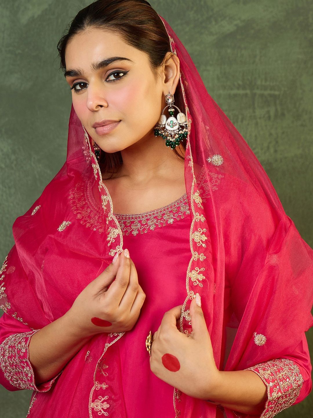 Dhiyona IE Women Ethnic Motifs Embroidered Regular Thread Work Kurta with Palazzos & With Dupatta