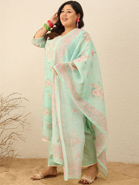 Dhiyona Women's Floral Embroidered Regular Gotta Patti Kurta with Trousers & With Dupatta