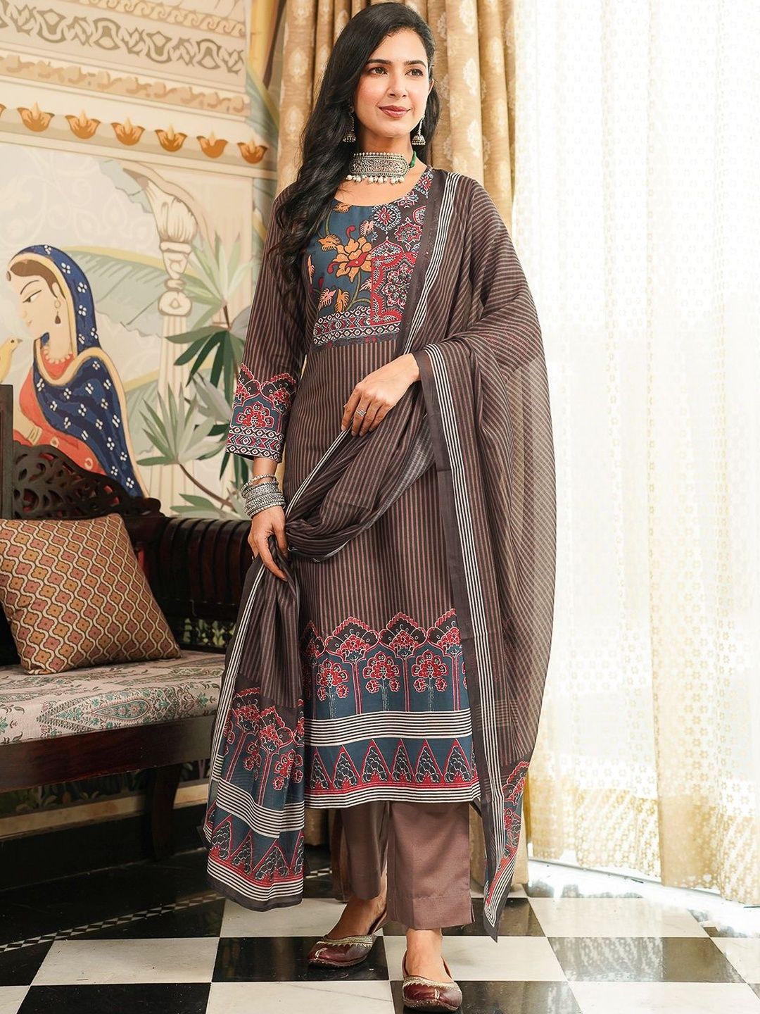 Dhiyona KL Ethnic Motifs Printed Kurta with Trousers & Dupatta