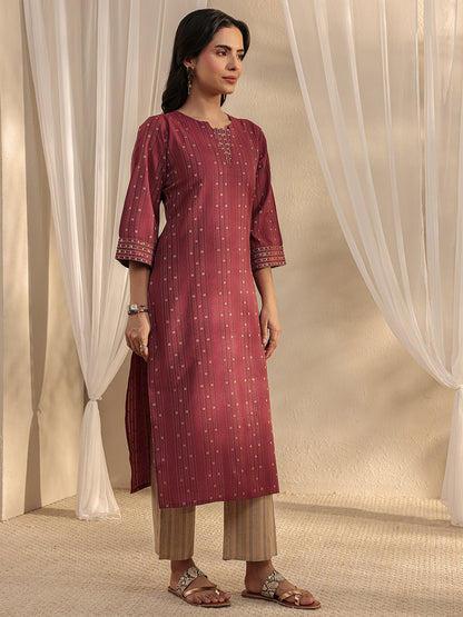 Rust Woven Design Woven Design Straight Suit Set With Dupatta