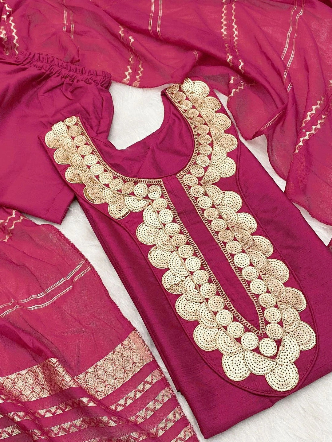 Women Ethnic Motifs Embroidered Regular Kurta with Trousers & With Dupatta