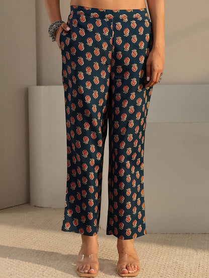 Libas Blue Floral Printed Straight Suit Set with Dupatta
