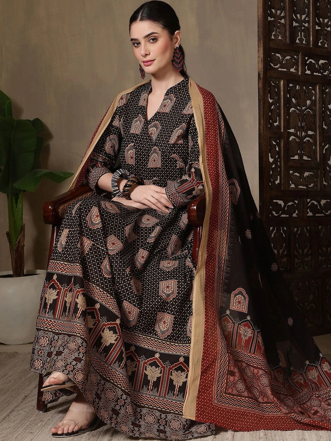 Women Ethnic Motifs Printed Empire Pure Cotton Kurta with Trousers & With Dupatta