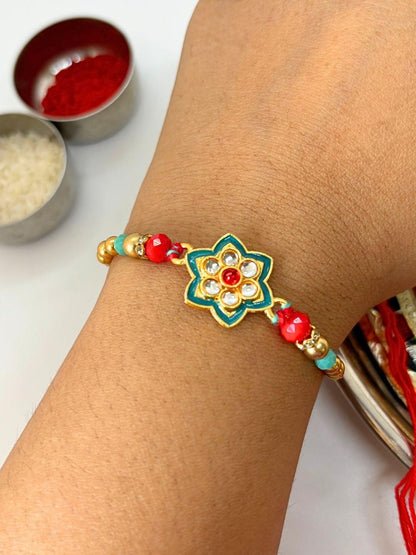 Dhiyona Pack of 4 Meenakari Kundan Traditional Rakhi