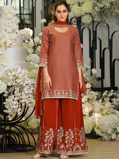 Women Regular Thread Work Kurta with Palazzos & With Dupatta