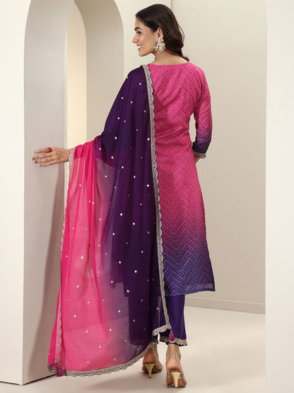 Women Bandhani Printed Regular Zari Work Kurta with Trousers & Dupatta