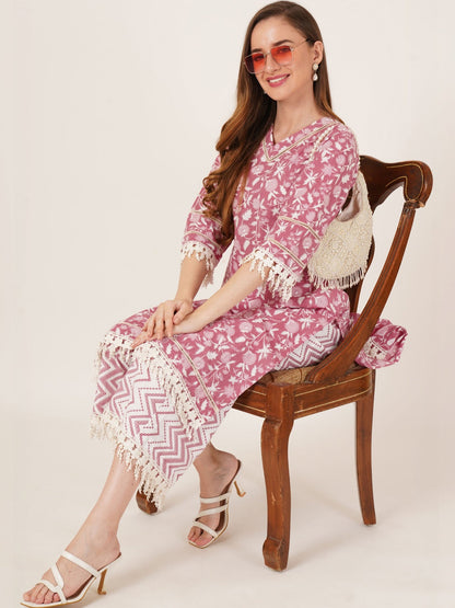Women Floral Printed Regular Pure Cotton Kurta with Palazzos