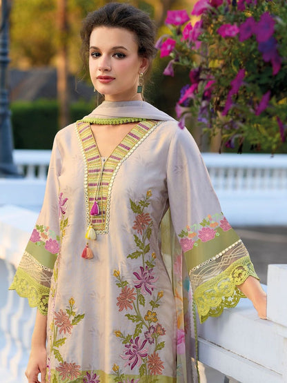 Women Floral Embroidered Regular Mirror Work Kurta with Trousers & Dupatta