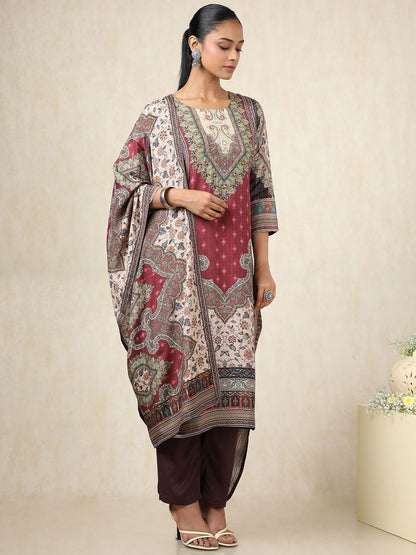 Dhiyona SO Women's Ethnic Motifs Printed Beads and Stones Pure Cotton Kurta With Trousers & Dupatta