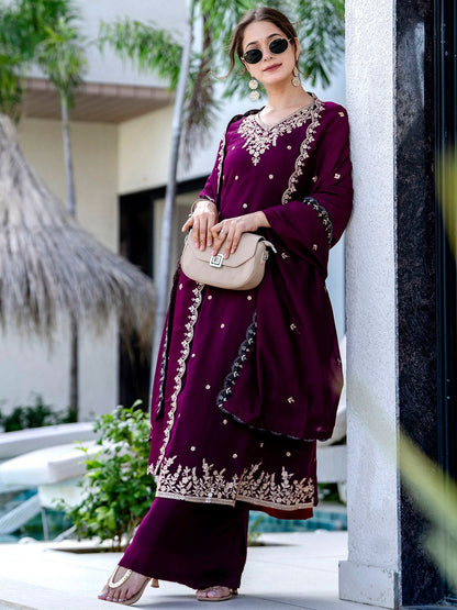 Dhiyona KL Women Ethnic Motifs Embroidered Regular Thread Work Kurta with Palazzos & With Dupatta