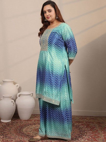 Dhiyona Women's Plus Size Printed Regular Kurta with Palazzos & With Dupatta