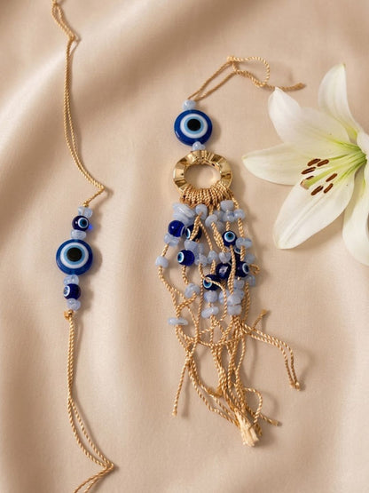 Dhiyona Set Of 2 Gold Toned Round Evil Eye Bhaiya Bhabhi Rakhi