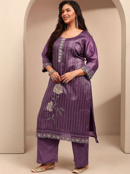 Dhiyona Women's Ethnic Motifs Printed Regular Thread Work Kurta with Palazzos & With Dupatta