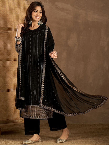 Dhiyona IN Women Striped Embroidered Kurta with Palazzo & Dupatta
