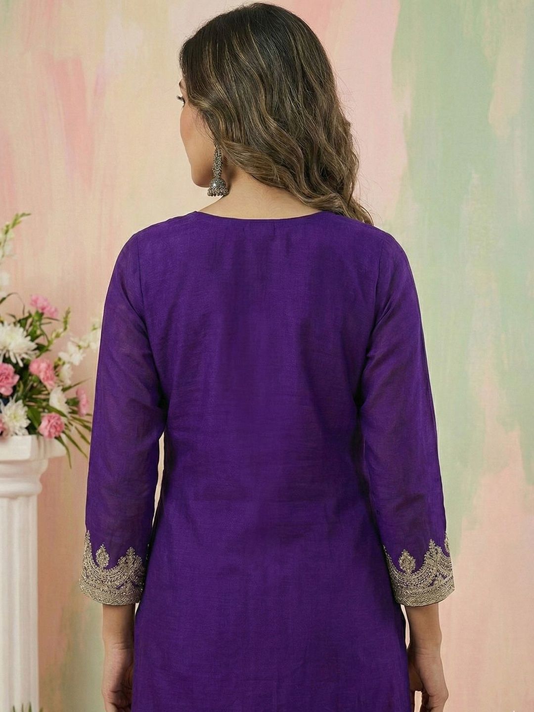 Dhiyona CH Women Floral Embroidered Regular Sequinned Kurta with Palazzos & With Dupatta