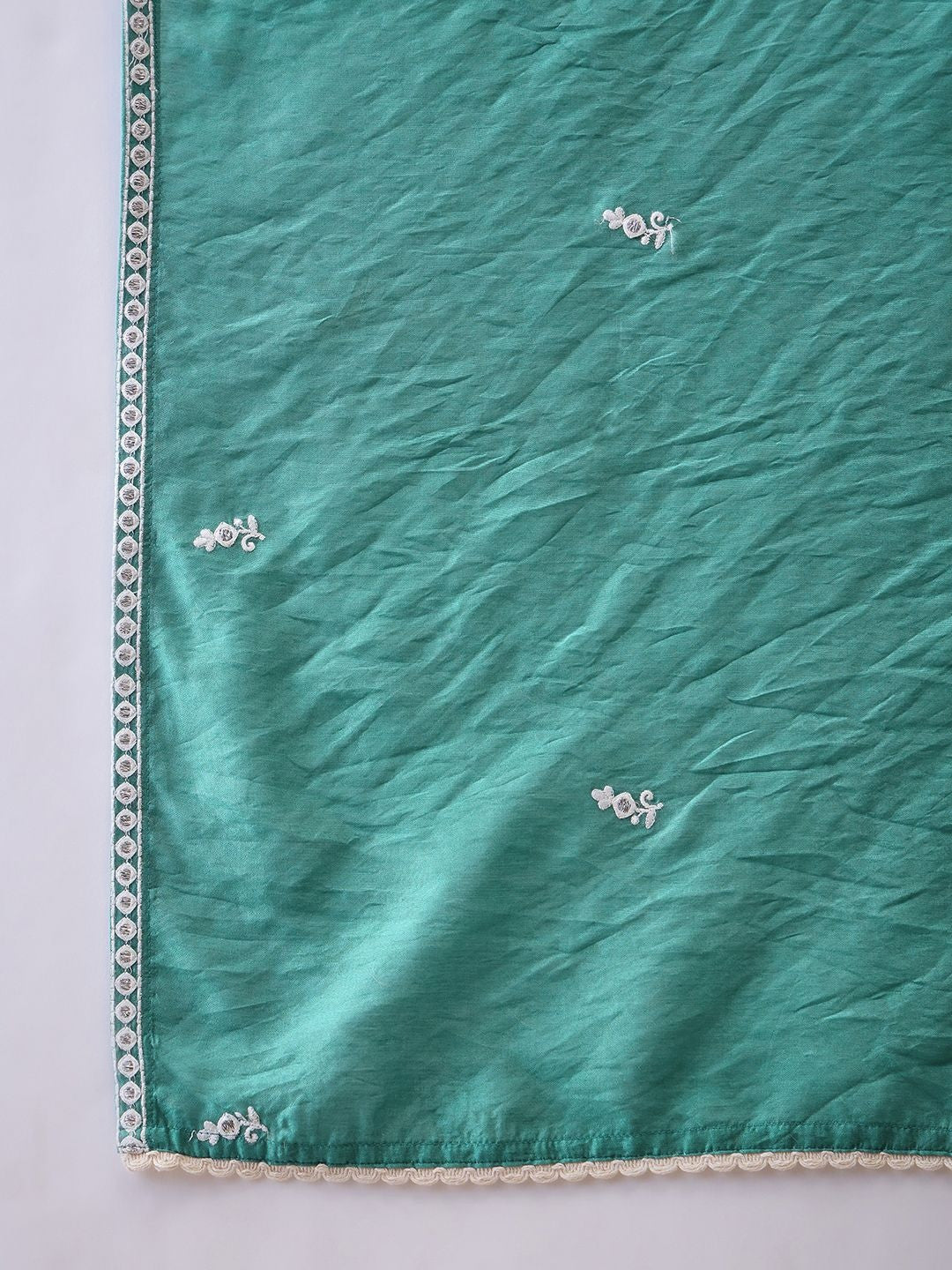 Embroidered V-Neck A-Line Kurta & Trousers With Dupatta