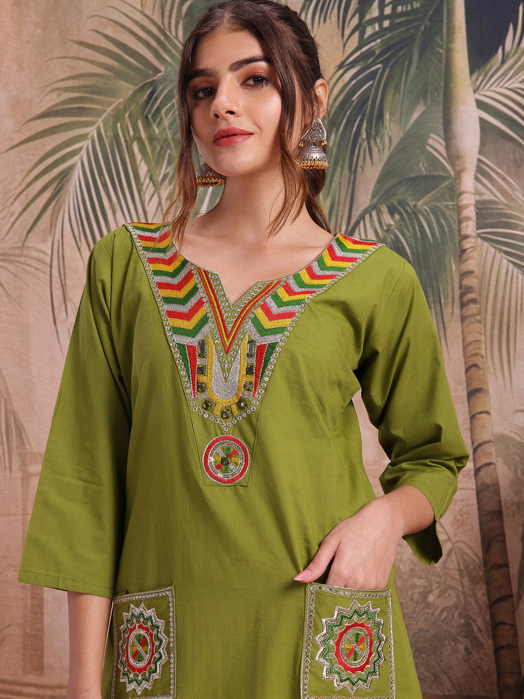 Geometric Embroidered Kurta with Palazzos