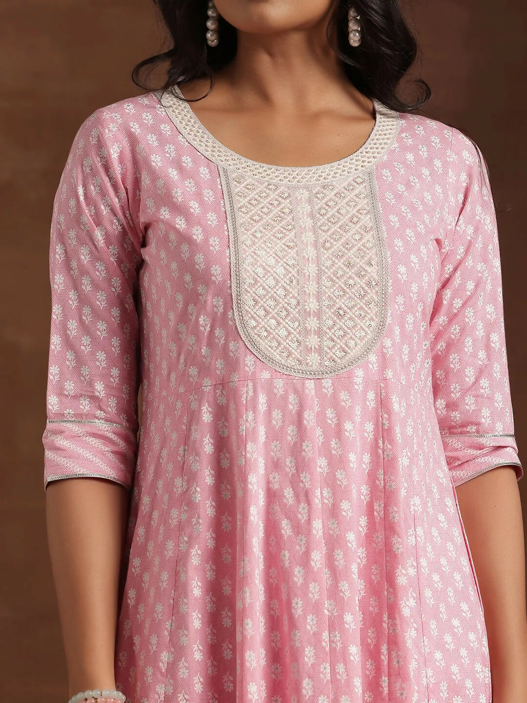 Women's LB Pink Printed Cotton A-Line Kurta With Churidar & Dupatta