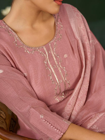 Dhiyona KL Women Ethnic Motifs Silk Blend Handwork Kurta set with dupatta