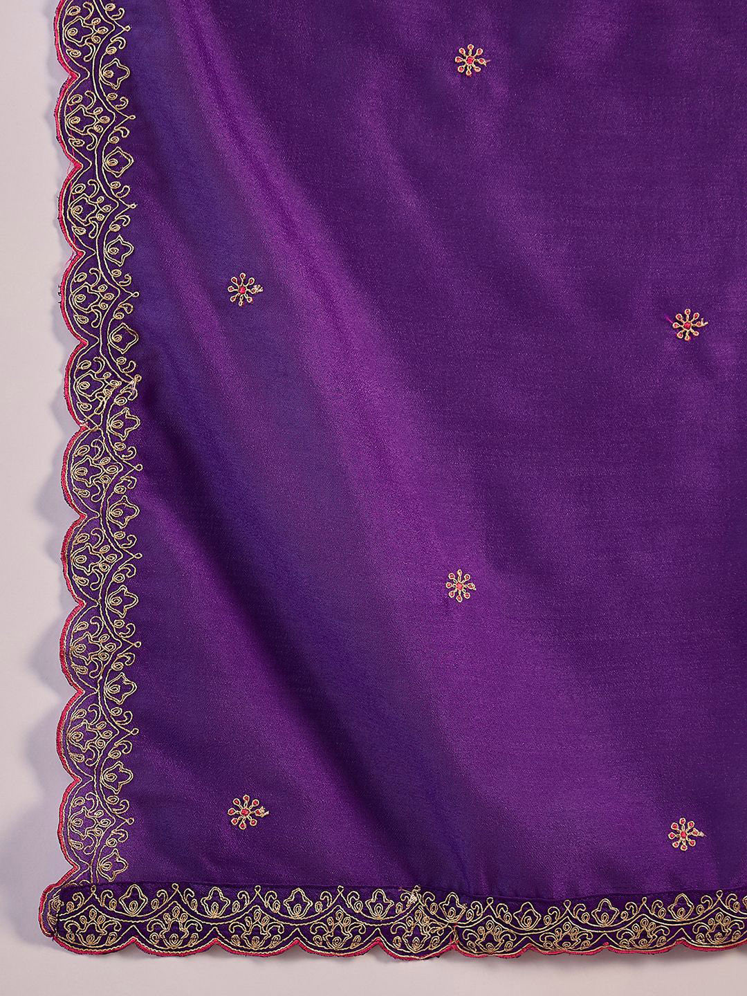 Women Zari Sequence Embroidered Straight Kurta & Trousers With Dupatta