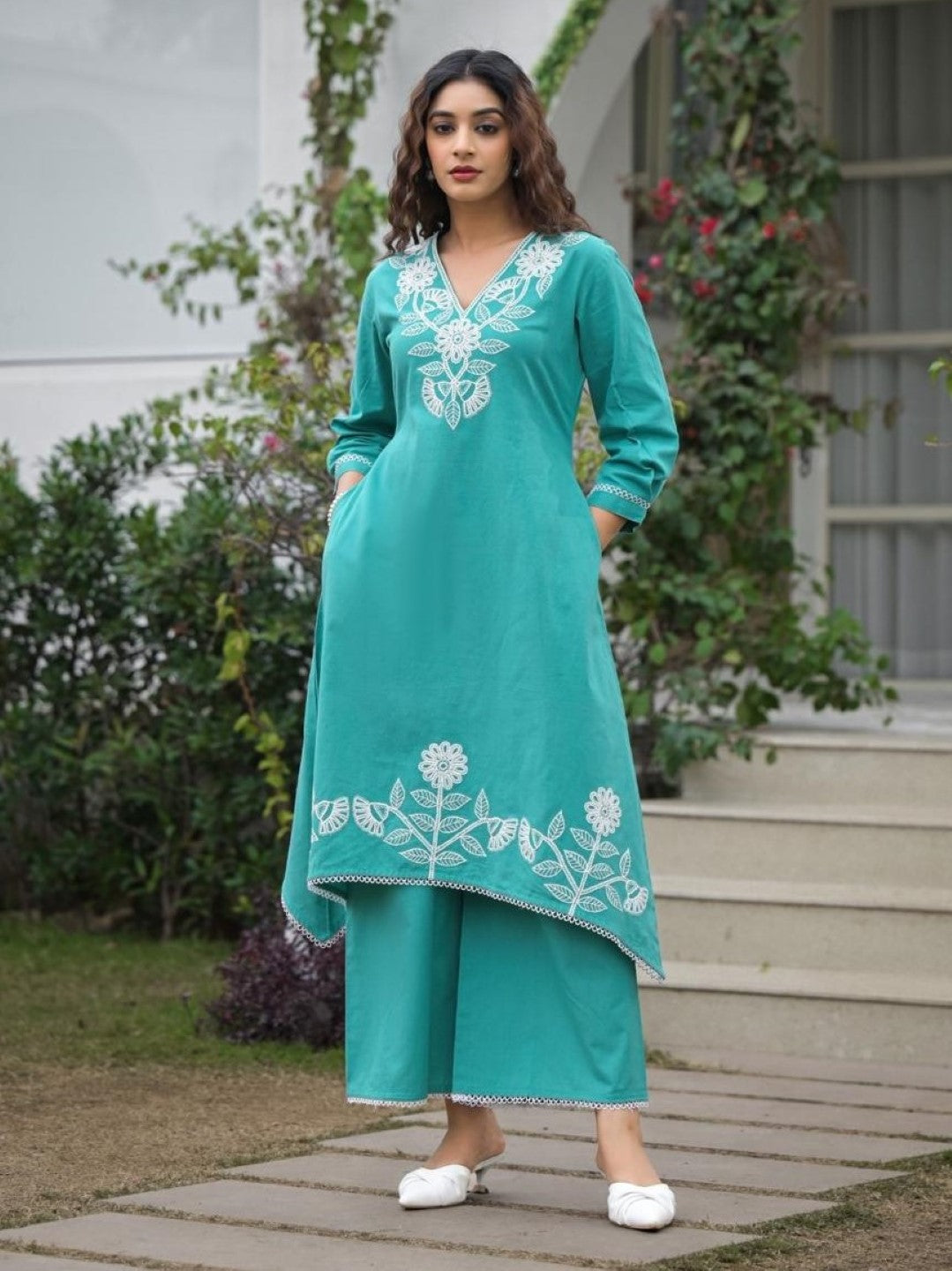 Bhakti Hibis Embroidery Co-ord Set