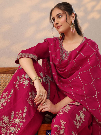 Dhiyona LL Women Ethnic Motifs Embroidered Regular Thread Work Kurta with Palazzos & Dupatta